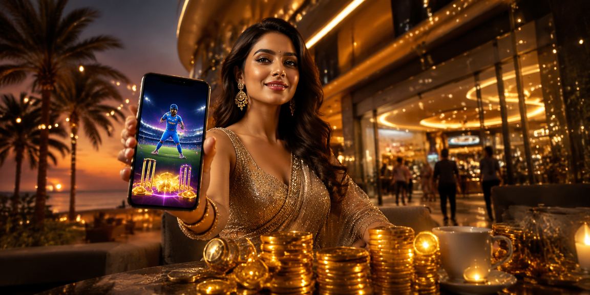 Scenic Indian beach with cricket and gaming theme